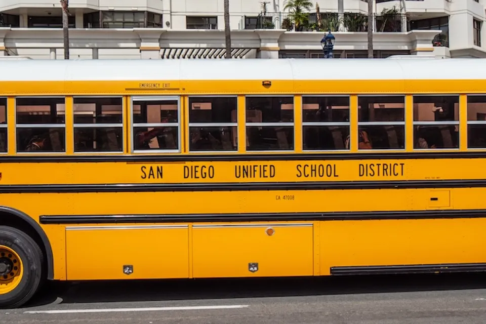 Yellow San Diego Unified School District school bus.